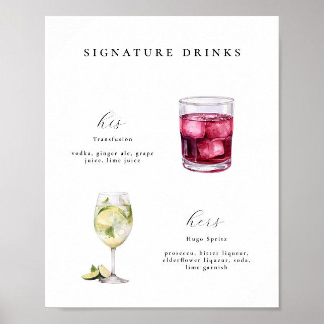 Signature Drinks Hochzeitcocktails Poster (Vorne)
