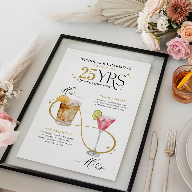 Signature Drinks Hochzeitliches Cocktailmenü Poster (Signature Drinks Wedding Anniversary Cocktail Menu Poster)
