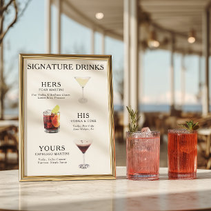 Signature-Drinks Hochzeits-Cocktail-Menü Poster