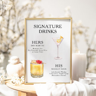 Signature-Drinks Hochzeits-Cocktail-Menü Poster