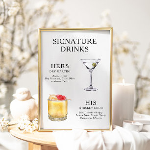Signature-Drinks Hochzeits-Cocktail-Menü Poster