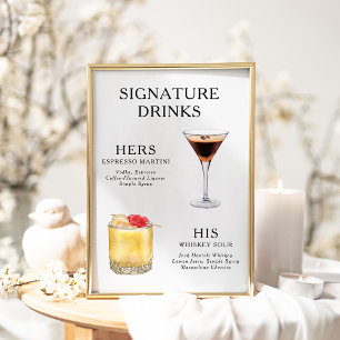 Signature-Drinks Hochzeits-Cocktail-Menü Poster