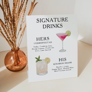 Signature-Drinks Hochzeits-Cocktail-Menü Poster Sockelschild