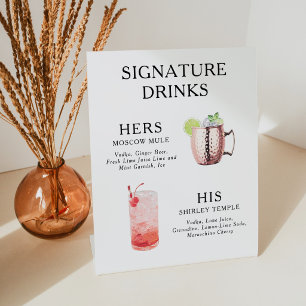Signature-Drinks Hochzeits-Cocktail-Menü Poster Sockelschild
