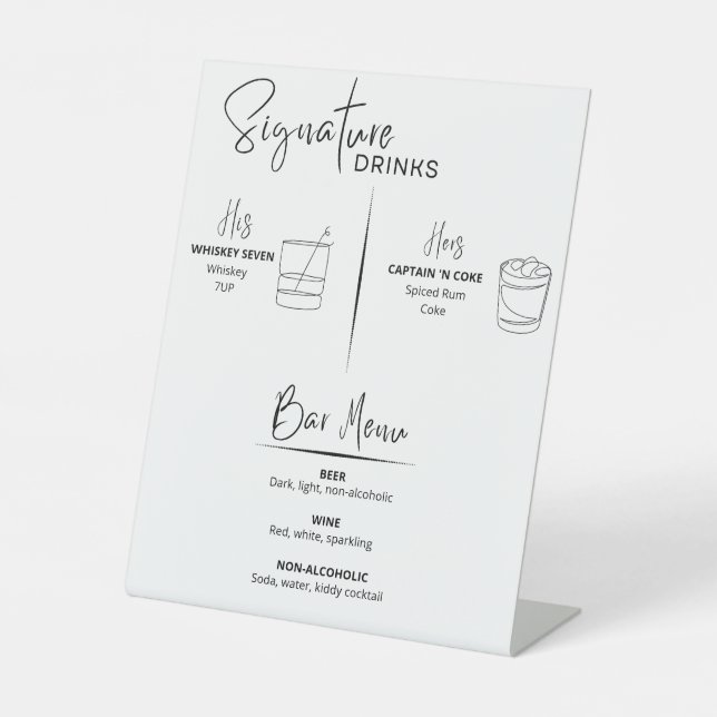 Signature Drinks Hochzeitsempfang Bar Menu Signatu Sockelschild (Vorderseite)