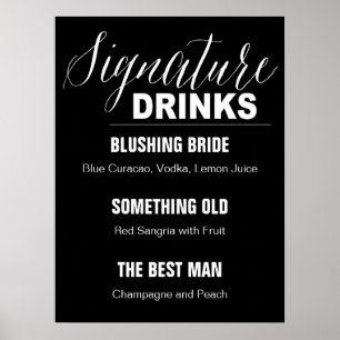 Signature Drinks Hochzeitszeichen schwarzer Hinter Poster