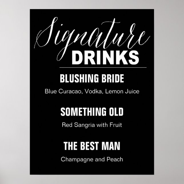 Signature Drinks Hochzeitszeichen schwarzer Hinter Poster (Vorne)