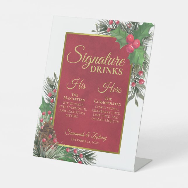 Signature Drinks Holly & Pine Christmas Wedding Sockelschild (Vorderseite)
