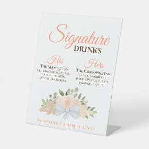 Signature Drinks Korallenpfirsichbriefe Rose Hochz Sockelschild