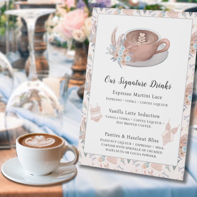 Signature Drinks Lingerie & Lattes Brautparty Tischaufsteller (Von Creator hochgeladen)