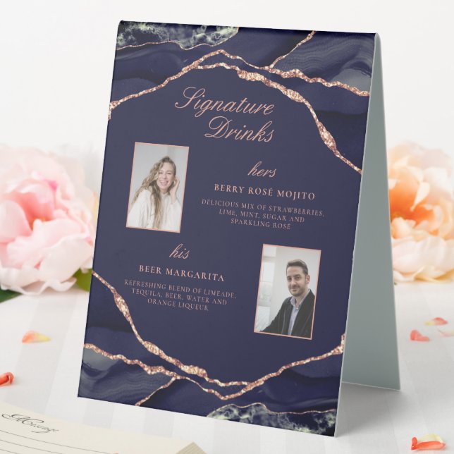 Signature Drinks Marine Rose Agate Hochzeit Fotos Tischaufsteller (In Situ (Hochzeit))