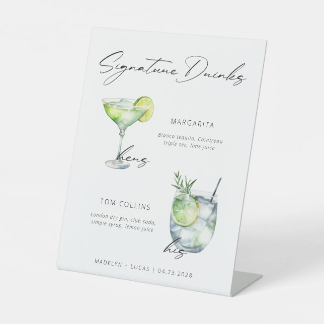 Signature Drinks Minimalistisch Schwarz-weiß Sockelschild (Vorderseite)