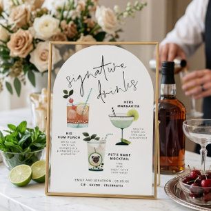 Signature-Drinks mit Hund Foto Arch Bar Schild Einladung