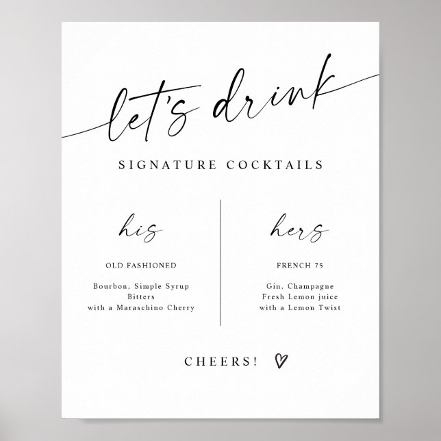 Signature Drinks Modern Handwritten Wedding Sign Poster (Vorne)
