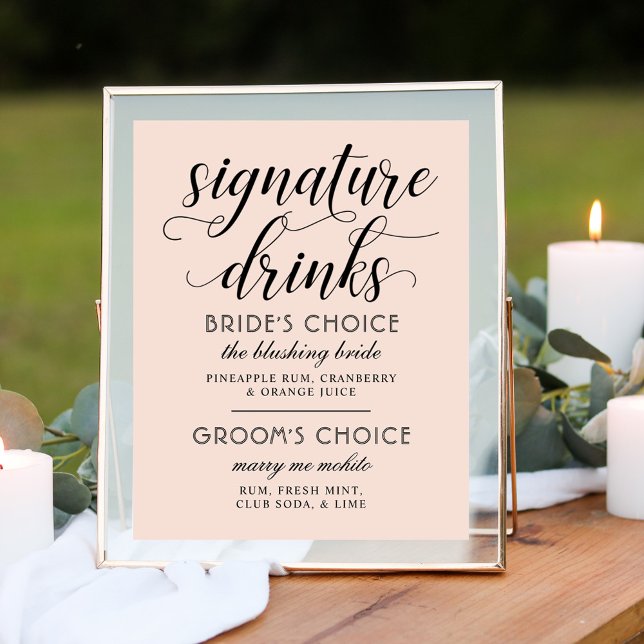 Signature Drinks Moderne Schwarze Hochzeit Poster (Von Creator hochgeladen)