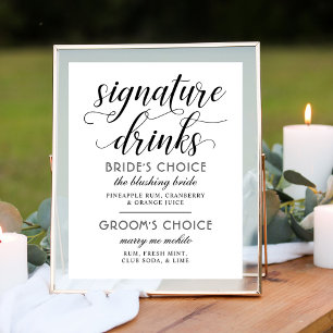 Signature-Drinks Moderne schwarze weiße Schrift Ho Poster