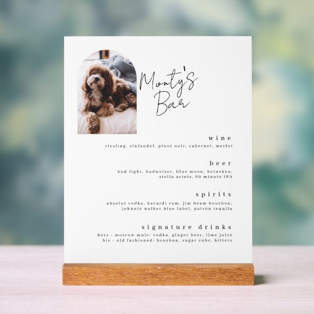 Signature Drinks Pet Bar Menu Akryllische Untersch Acrylschild (Neutral)