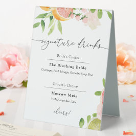 Signature Drinks Rosa Zitrusfrüchte Zeichen Tischaufsteller