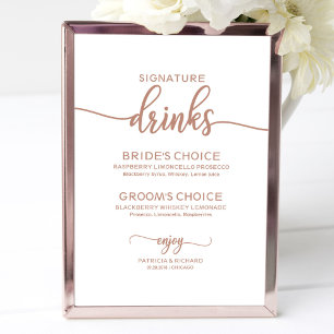 Signature-Drinks Rose Gold Kupfer Hochzeitsschild Poster