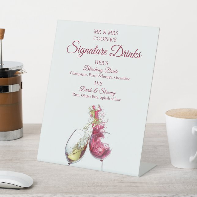 Signature Drinks Rot und Weiß Wein Tanz Hochzeit Sockelschild (In SItu)