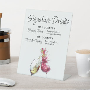 Signature Drinks Rot und Weiß Wein Tanz Hochzeit Sockelschild