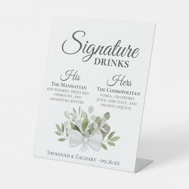 Signature Drinks rustikale Eukalyptus Bouquet Hoch Sockelschild (Vorderseite)