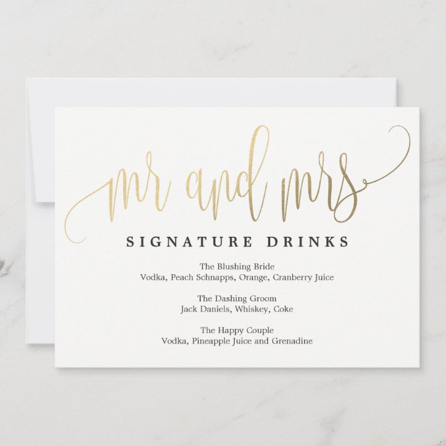 Signature Drinks Sign - Liebliche Kalligraphie Einladung (Vorderseite)