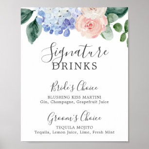 Signature Drinks signalisieren Elegant Blue Hydran Poster