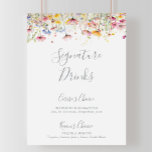 Signature Drinks signieren auf der Schattenfarbenp Poster<br><div class="desc">Dieses weitläufige,  farbenfrohe Getränkezeichen der Wildblume ist perfekt für eine rustikale Hochzeit. Die Blume sind grün,  rosa,  rot,  gelb,  lila,  Aquarell,  mehrfarbig und mit Weiden bedeckt. Personalisieren Sie das Schild mit den Namen der Braut und des Bräutigams und ihrer Lieblingsgetränke Wahl.</div>