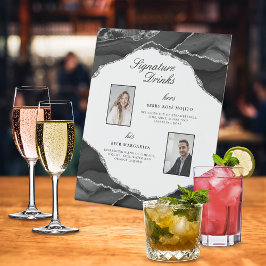 Signature Drinks Silver Black Agate Hochzeit Fotos Sockelschild