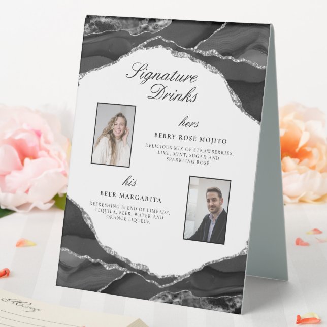 Signature Drinks Silver Black Agate Hochzeit Fotos Tischaufsteller (In Situ (Hochzeit))