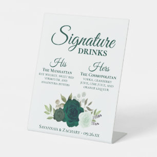 Signature Drinks Smaragdgrüne Rose Hochzeit Sockelschild