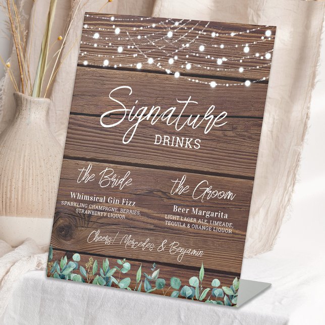Signature Drinks String Lights Eukalyptus Wedding Sockelschild (Von Creator hochgeladen)