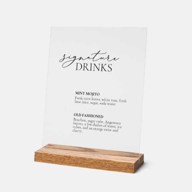 Signature Drinks Wedding Bar Acrylic Sign Acrylschild (Winkel)