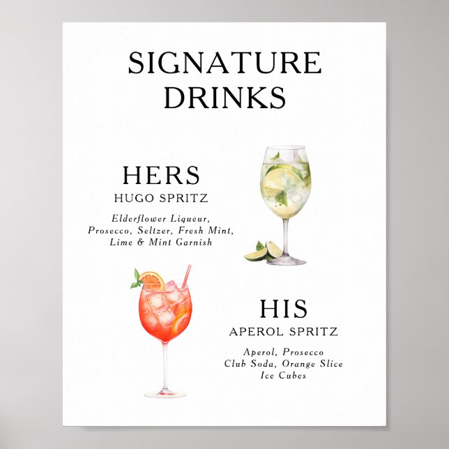 Signature Drinks Wedding Cocktail Menü Poster (Vorne)