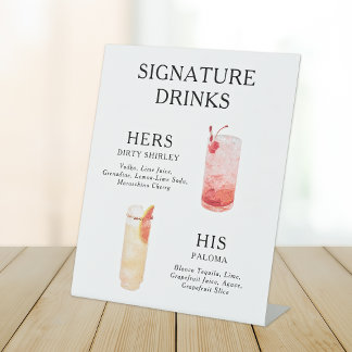 Signature Drinks Wedding Cocktail Menü Poster Sockelschild