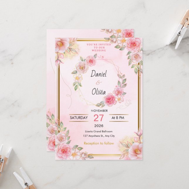 Signature Elegance Wedding Invitation (Devant/Arrière en situation)