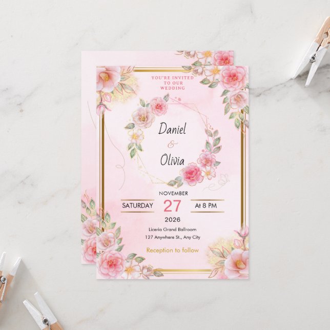Signature Elegance Wedding Invitation Einladung (Vorderseite/Rückseite Beispiel)