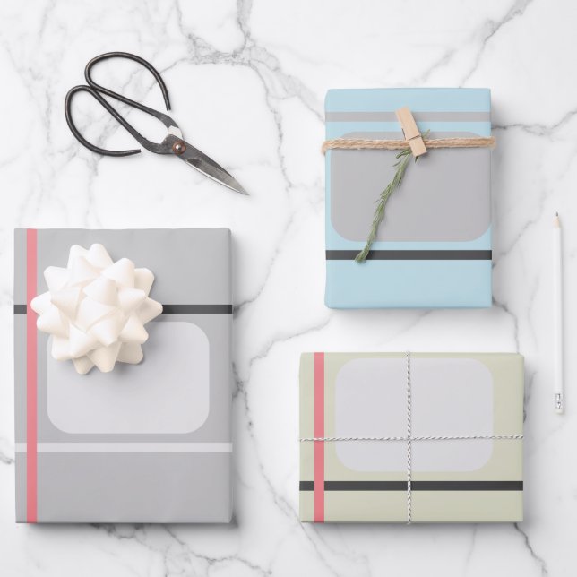 Signature-Karte für graublaue Beige Streifen Geschenkpapier Set (Vorderseite)