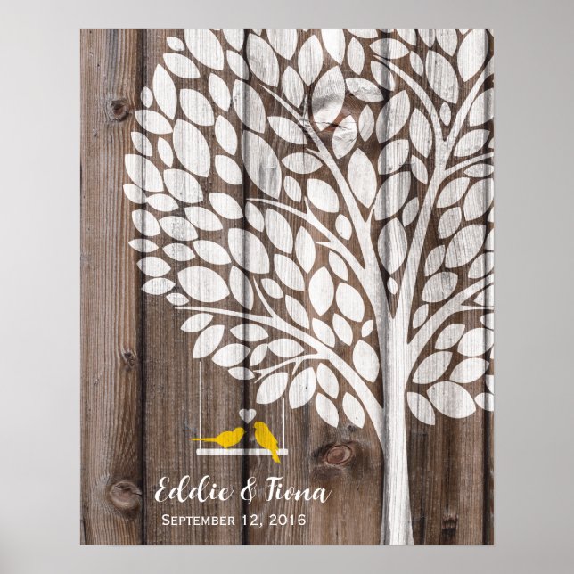 signature mariage livre d'or oiseau jaune bois (Devant)