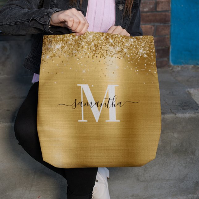 Signature Mit Monogramm Glittery Gold Foil Tasche (Signature Monogrammed Glittery Gold Foil Tote Bag)