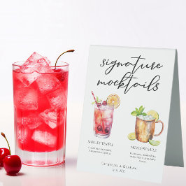Signature-Mocktails Sommergetränke Hochzeitsmenü Tischaufsteller