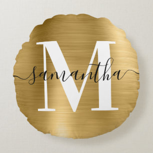 Signature Modern Monogram Gold Foil Foto Rundes Kissen