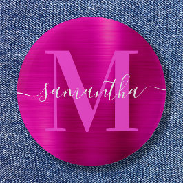 Signature Monogram Hot Pink Shimmer Foil Button