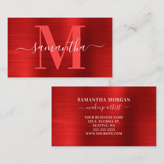 Signature Monogram Red Shimmer Foil Visitenkarte (Vorne/Hinten)