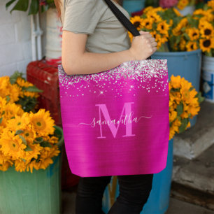Signature Monogram Silver Glitzer Hot Pink Foil Tasche