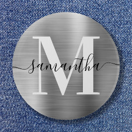 Signature Monogram Silver Shimmer Foil Button