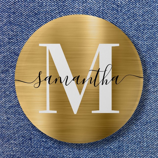 Signature-Monogramm Gold-Schimmerfolie  Button (Signature Monogram Gold Shimmer Foil Button)