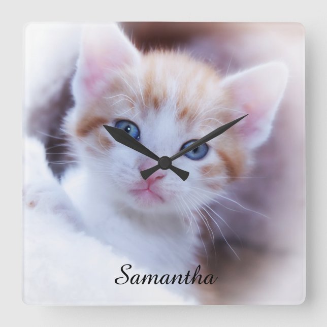 Signature Name Photo Square Wall Clock Quadratische Wanduhr (Vorderseite)