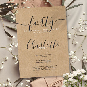 Signature Rustic Kraft 40. Geburtstag Einladung
